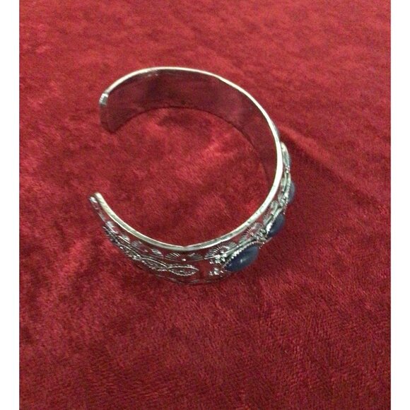 Faux Blue Opal Silver Tone Cuff Bracelet - Picture 6 of 10